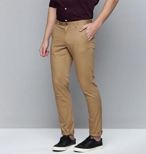 Men Khaki Solid Brooklyn Slim Fit Trousers